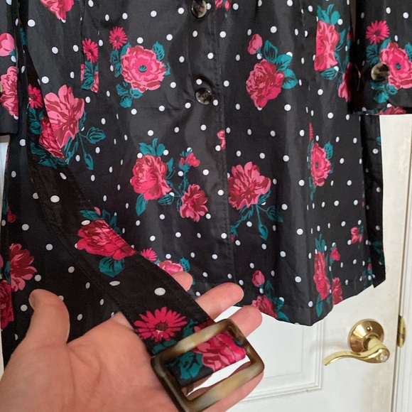 Capelli New York Hooded Belted floral dots Rain Trench Coat jacket size Medium - Picture 5 of 16